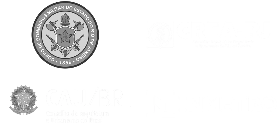 Certificações da ITA FOGO: Corpo de Bombeiros Militar do Rio de Janeiro, CREA-RJ, CAU/BR e INMETRO